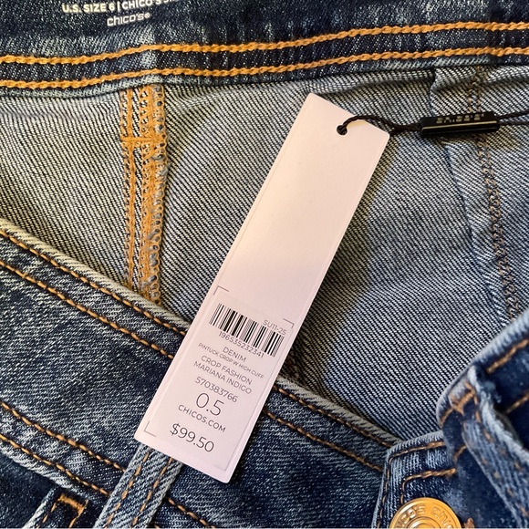 Chico’s Denim Pintuck Crop with High Cuff Jeans - NWT - Size 6 - Picture 8 of 13